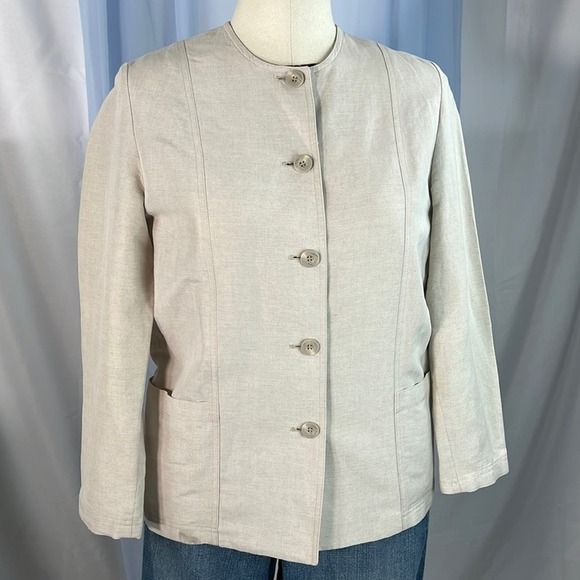 Valerie Stevens Petites Linen khaki blend button down blazer jacket 8P - Picture 2 of 9